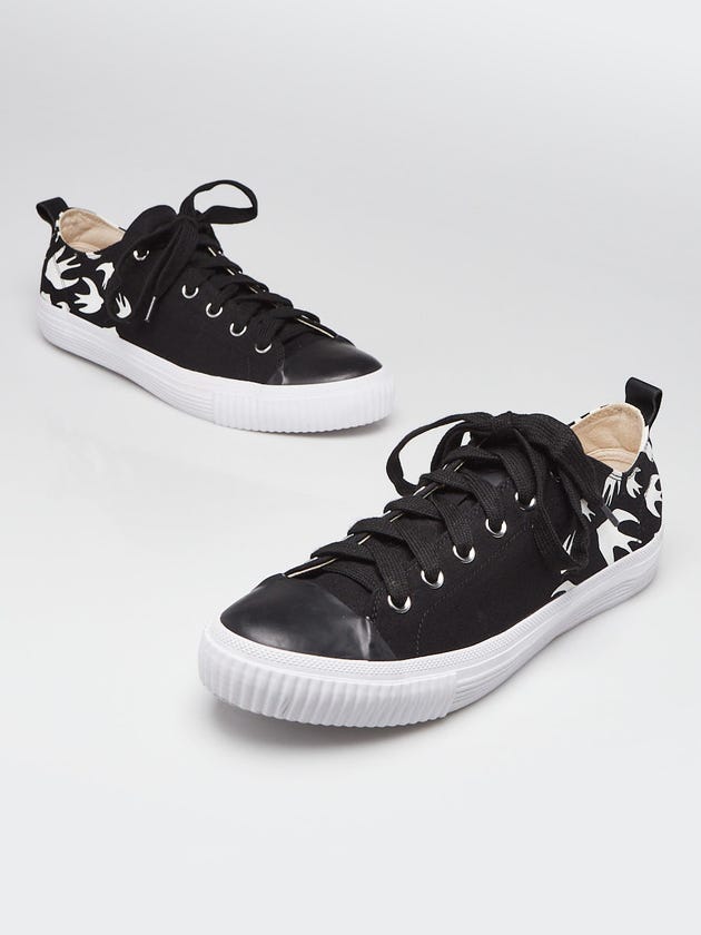 Alexander McQueen Black/White Printed Canvas Swallow Low Top Sneakers Men's Size 12.5/43