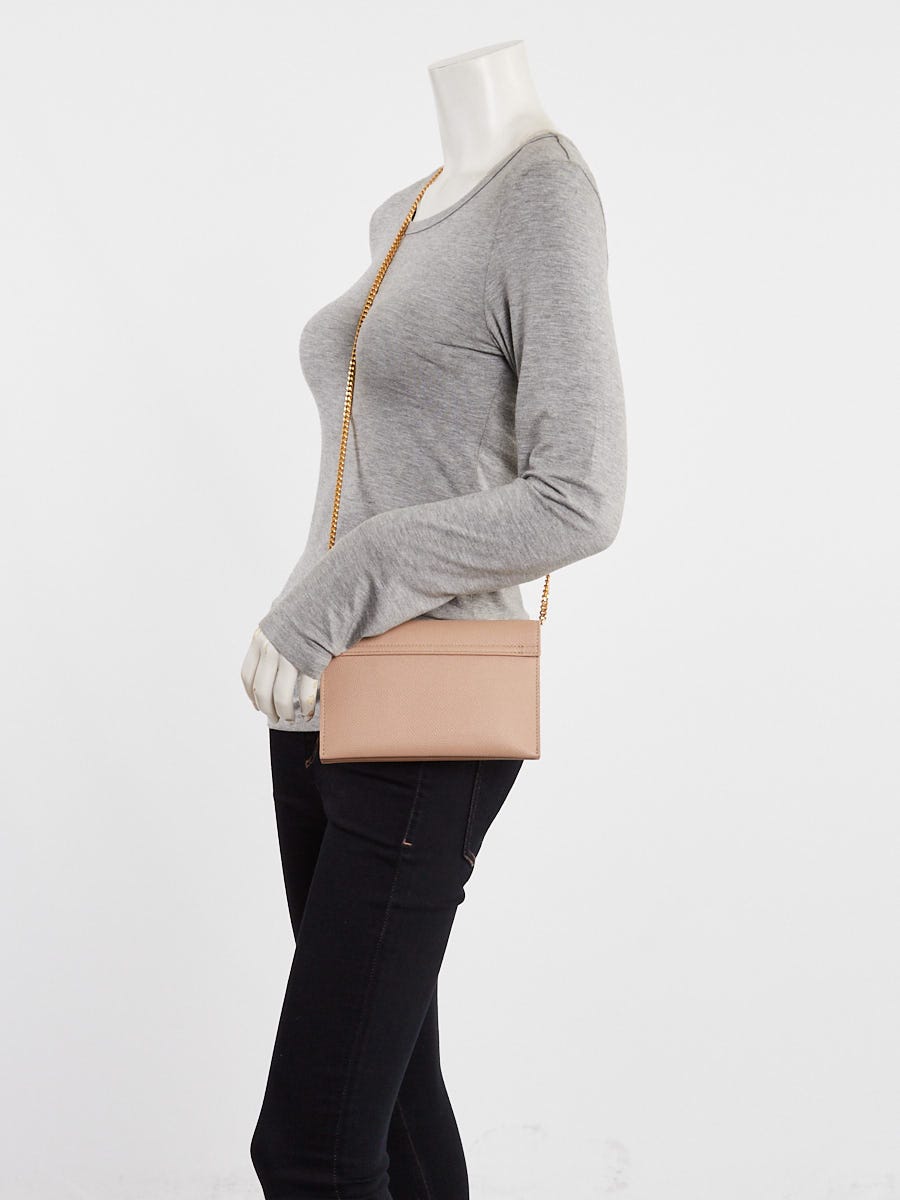Valentino Beige Grained Leather VLogo Wallet On Chain Clutch Bag
