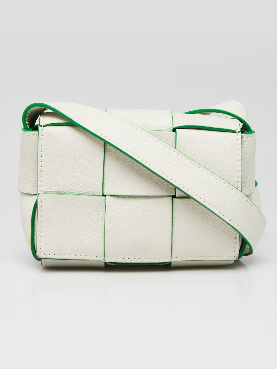 Bottega Veneta White/Green Leather Maxi Weave Candy Cassette