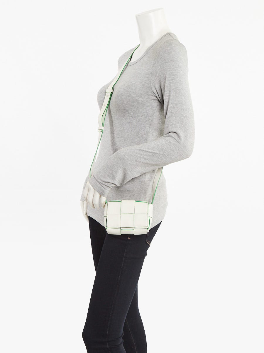 Bottega Veneta White/Green Leather Maxi Weave Candy Cassette Crossbody Bag