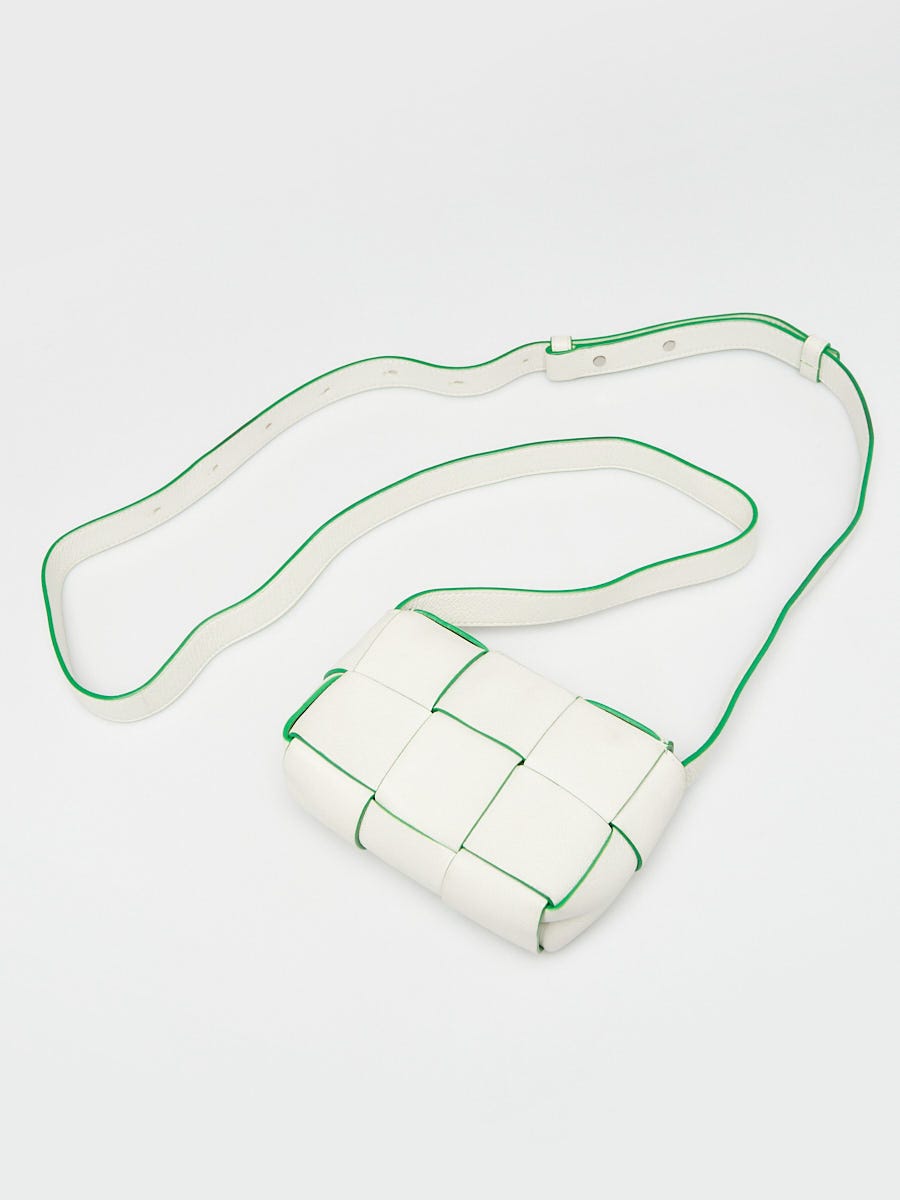 Bottega Veneta White/Green Leather Maxi Weave Candy Cassette