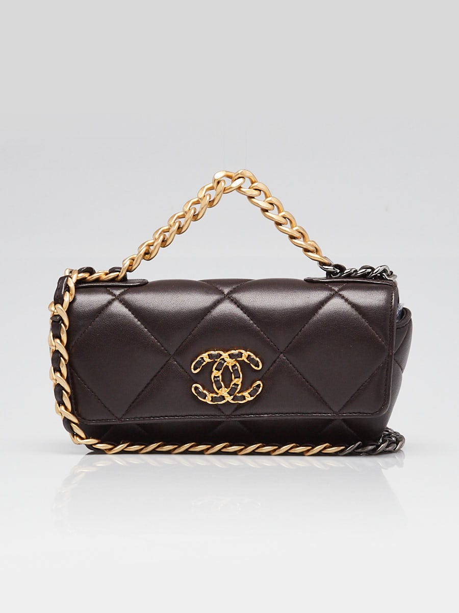 Chanel Brown Quilted Lambskin Leather Chanel 19 Glasses Case Bag