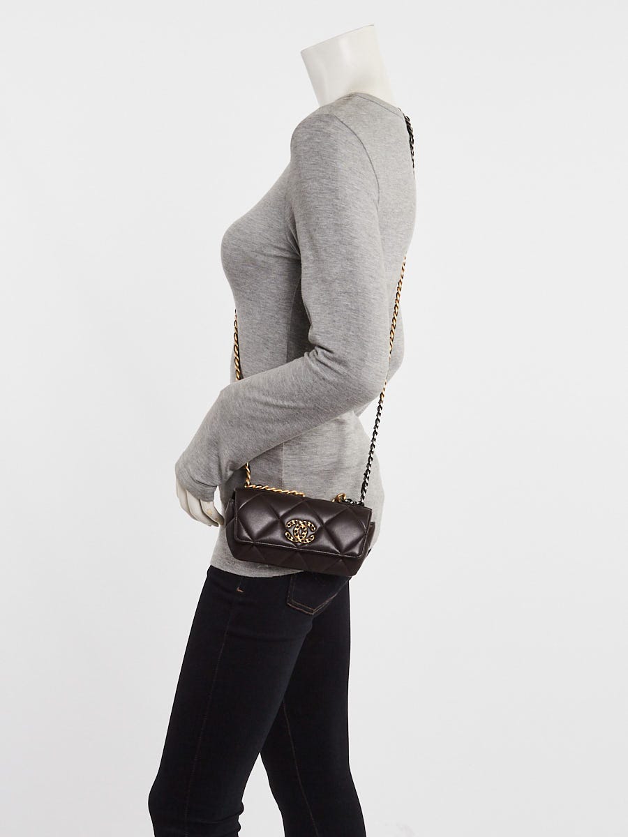 Chanel Brown Quilted Lambskin Leather Chanel 19 Glasses Case Bag