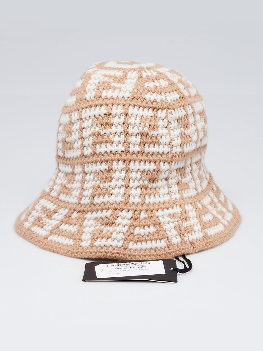 Fendi Camel/White Cashmere FF Bucket Hat Size S/M