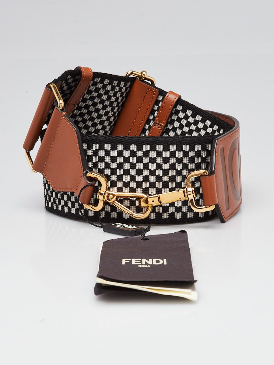 Fendi Black/White Checkered Canvas Strap You Shoulder Strap