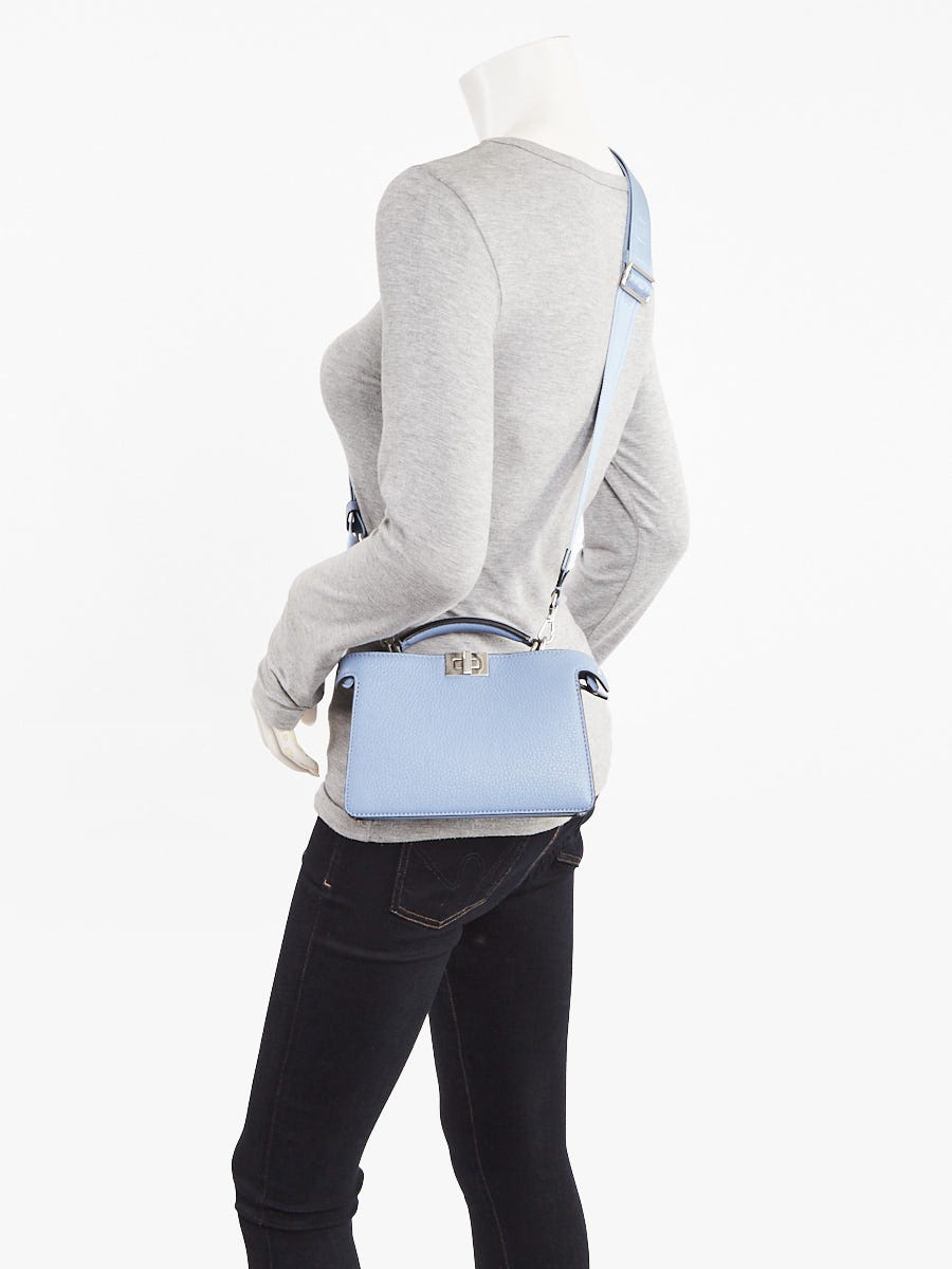 Fendi Blue Pebbled Leather Small Peekaboo Iseeu XCross Satchel Bag 7VA582