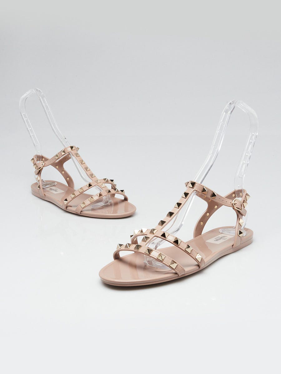 Valentino Beige PVC Rockstud Jelly Flat Sandals Size 8.5/39