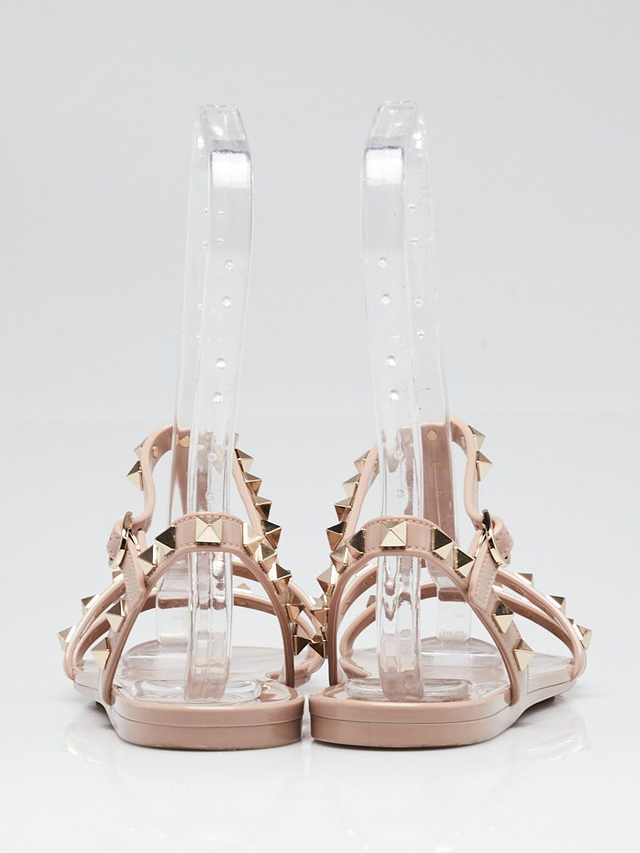 Valentino Beige PVC Rockstud Jelly Flat Sandals Size 8.5/39