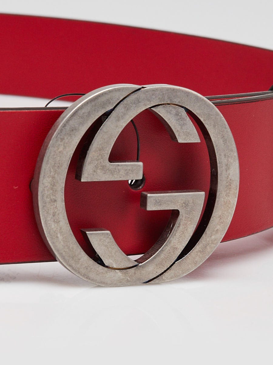 Gucci Red Leather Interlocking G Buckle Belt Size 90/36  display picture 3