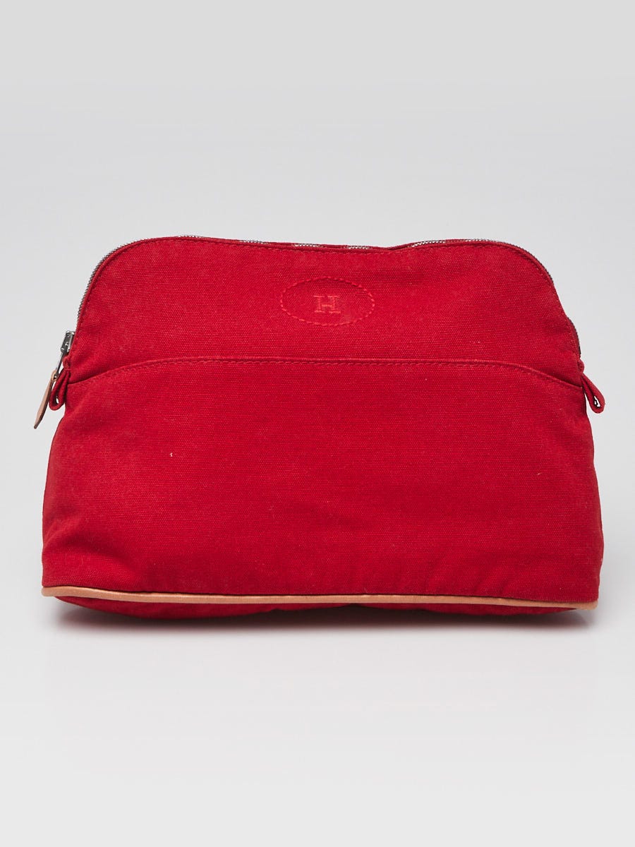 Hermes Red Cotton Canvas Medium Bolide Travel Case | Yoogi's Closet