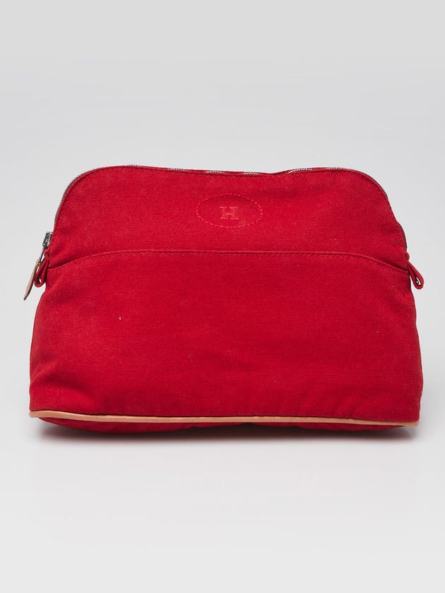 Hermes Red Cotton Canvas Medium Bolide Travel Case | Yoogi's Closet