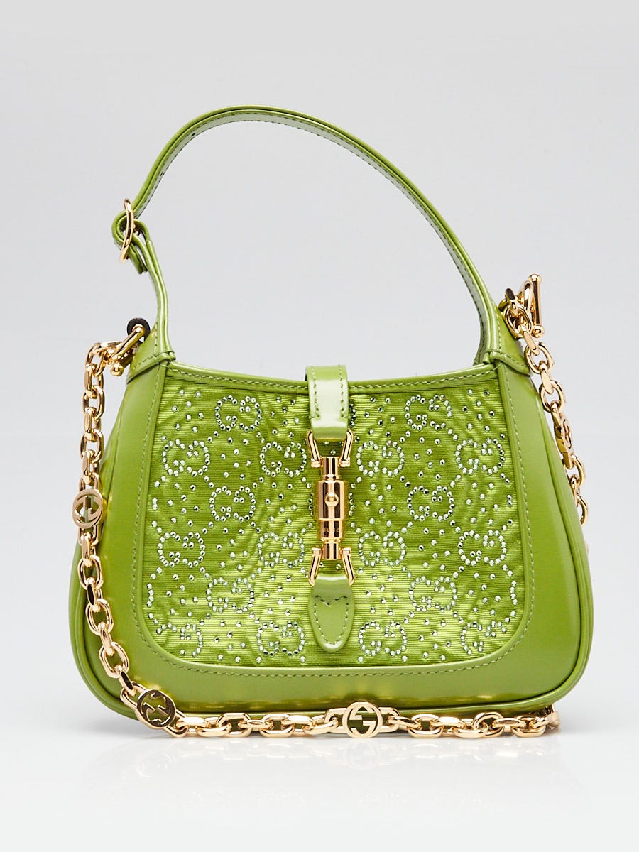Gucci Green Leather/Canvas Crystal GG Jackie 1961 Mini Bag