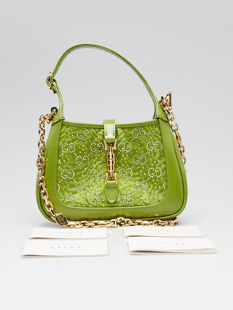 小物 GUCCI Gucci Green Leather/Canvas Crystal GG Jackie 1961 Mini Bag