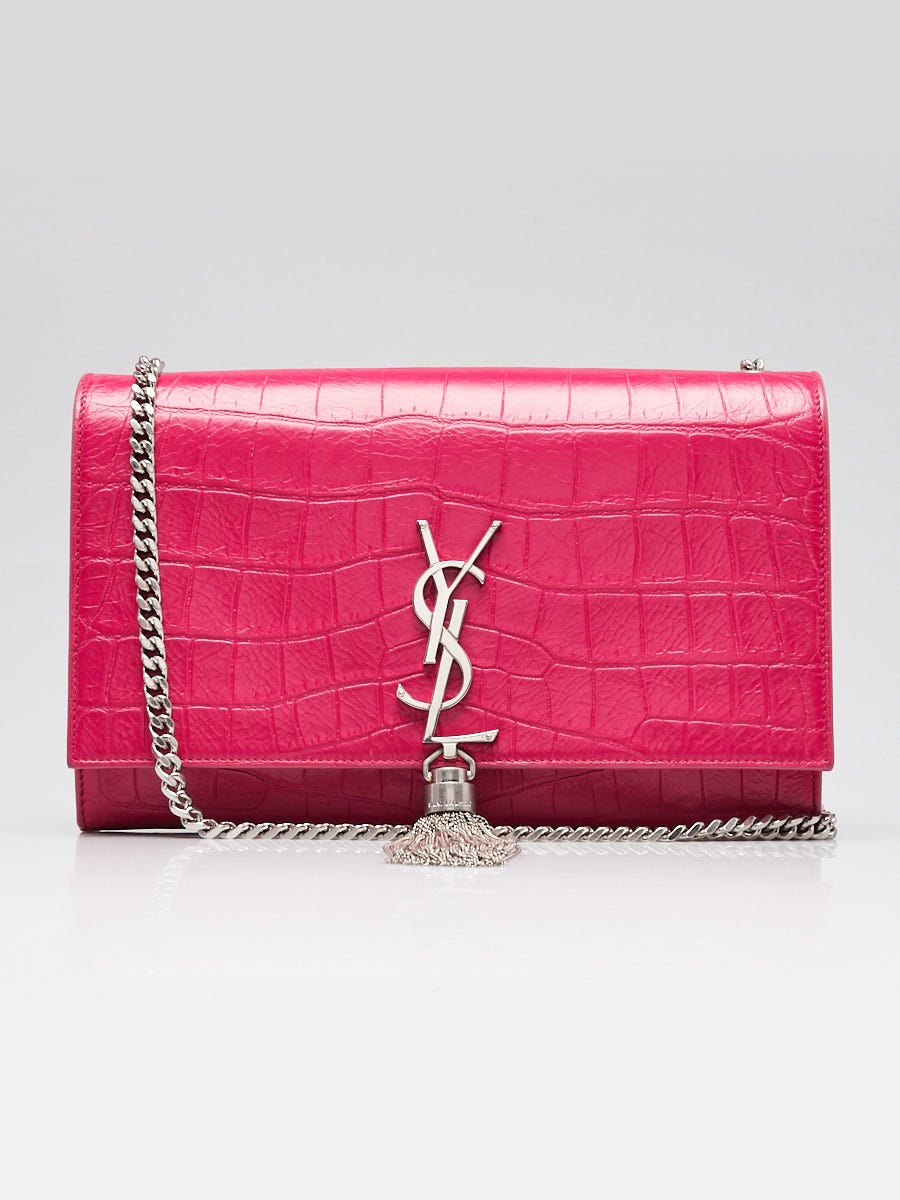Yves Saint Laurent Pink Croc Embossed Leather Monogram Medium Kate