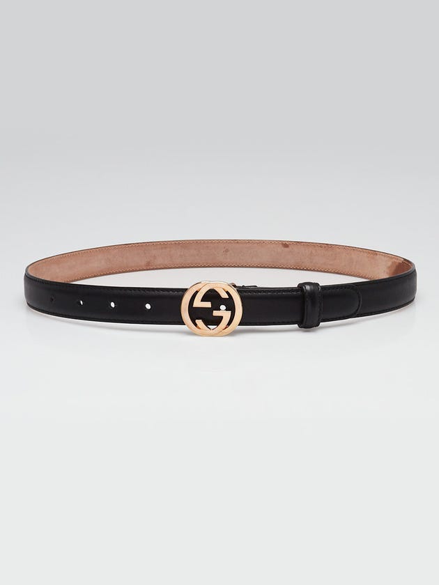 Gucci Black Leather Interlocking G Slim Buckle Belt Size 80/32