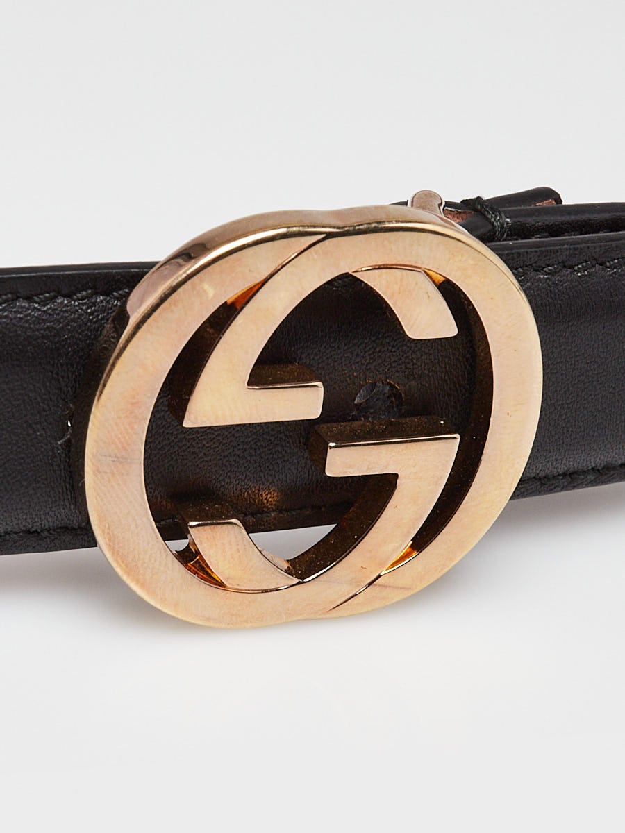 Gucci Black Leather Interlocking G Slim Buckle Belt Size 80  display picture 1