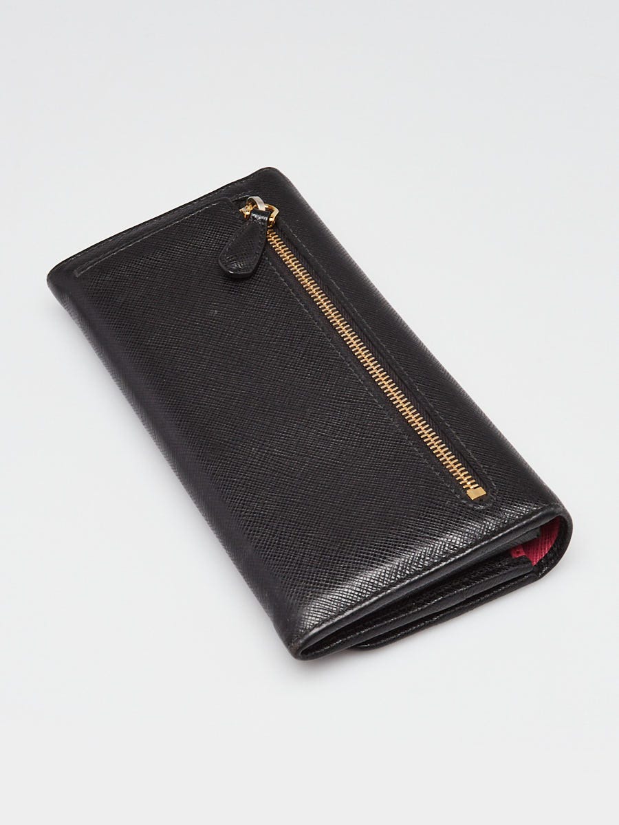 Prada Black/Multicolor Saffiano Leather Flap Wallet 