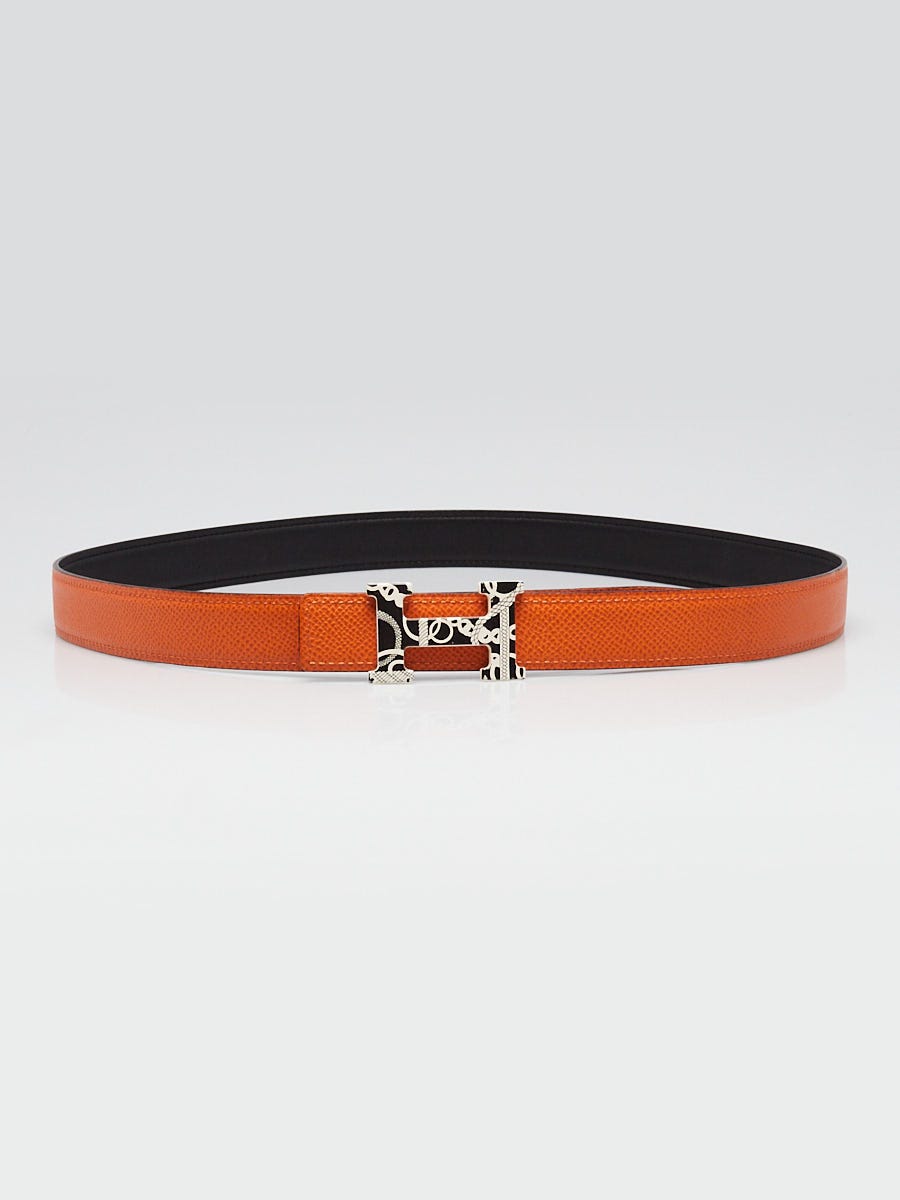 【HERMES】ベルト Hermes 24mm Orange Epsom/Black Swift Leather Reversible Mini