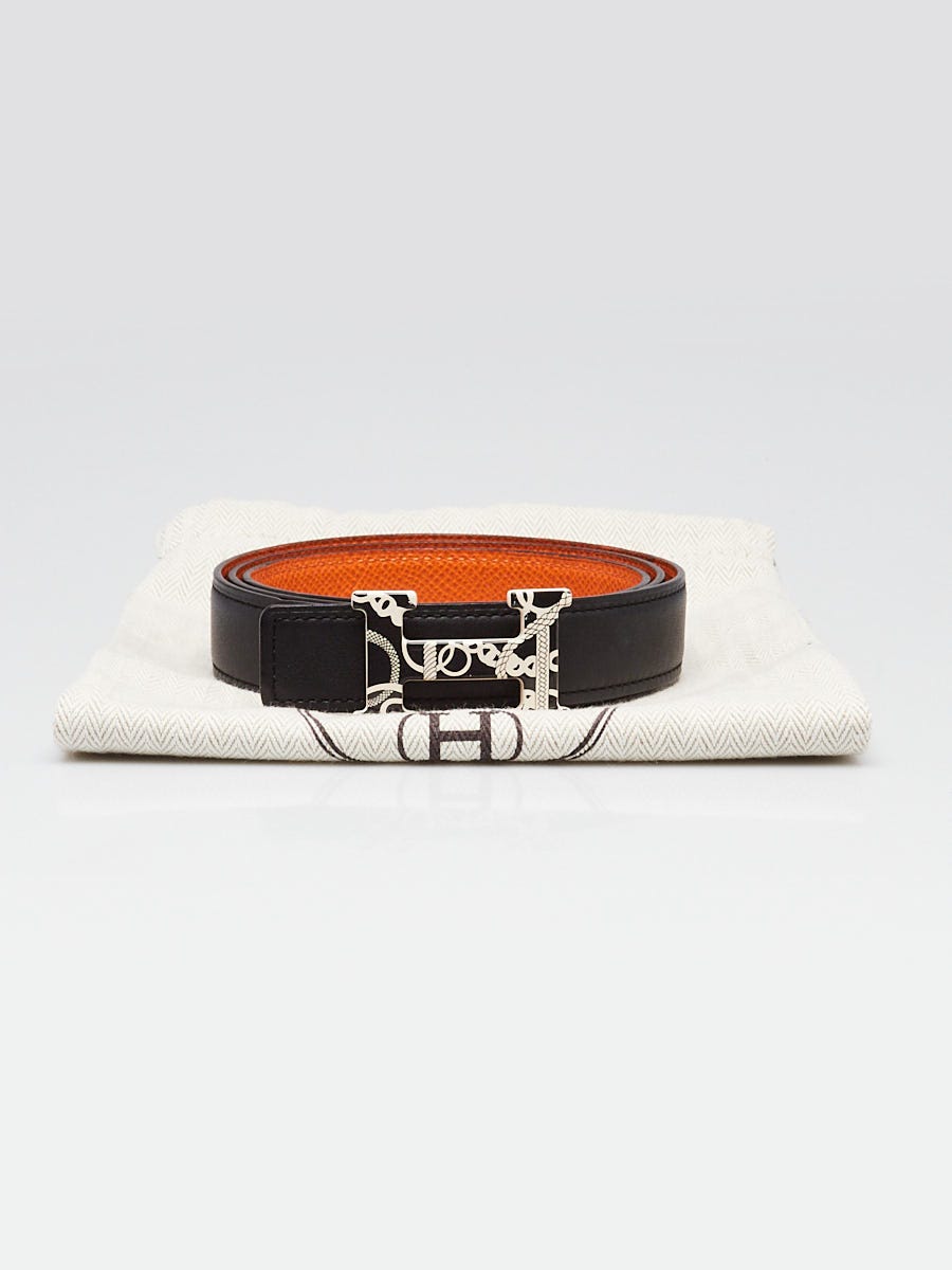 Hermes 24mm Orange Epsom/Black Swift Leather Reversible Mini Constance Belt Size 85