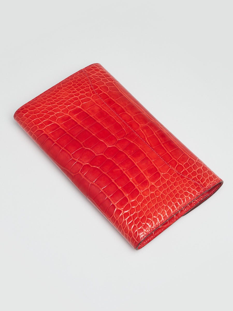 Hermes Geranium Shiny Alligator Palladium Plated Constance Wallet