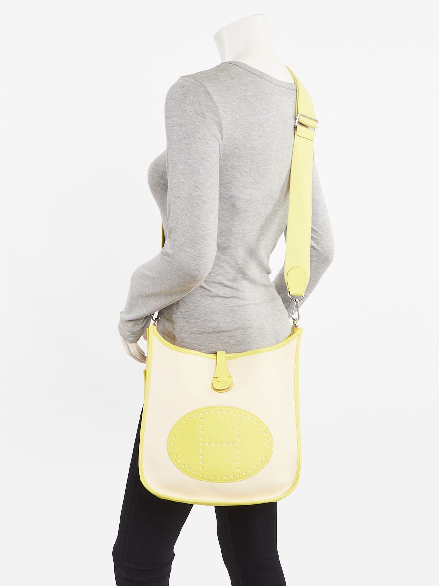 Hermes Lime Clemence Leather and Toile Canvas Evelyne III 29 Bag
