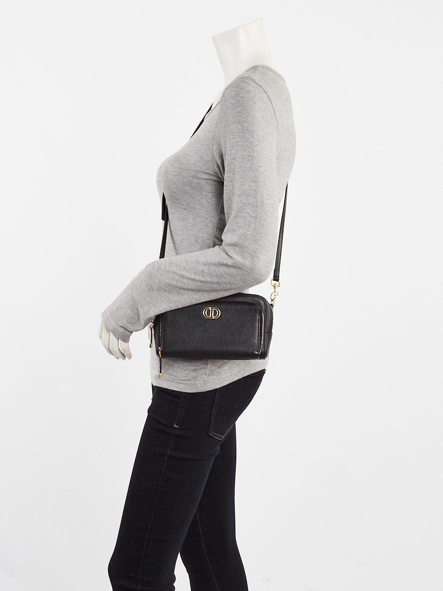 Christian Dior Black Pebbled Leather Caro Double Pouch Crossbody Bag