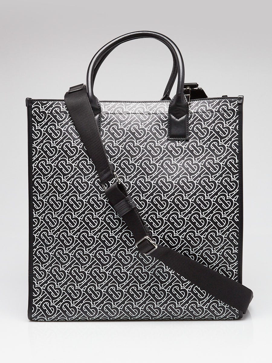 Burberry Black/White TB Embossed Leather Vertical Tote Bag