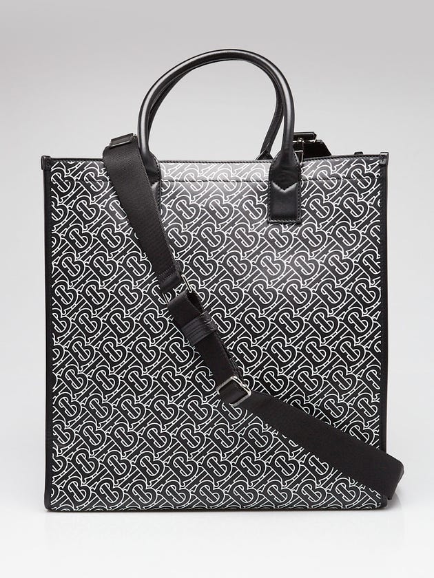 Burberry Black/White TB Embossed Leather Vertical Tote Bag
