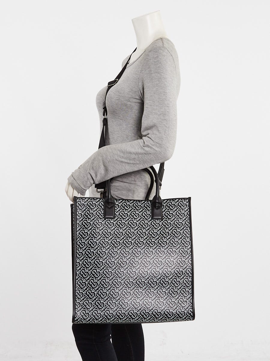 Burberry Black/White TB Embossed Leather Vertical Tote Bag