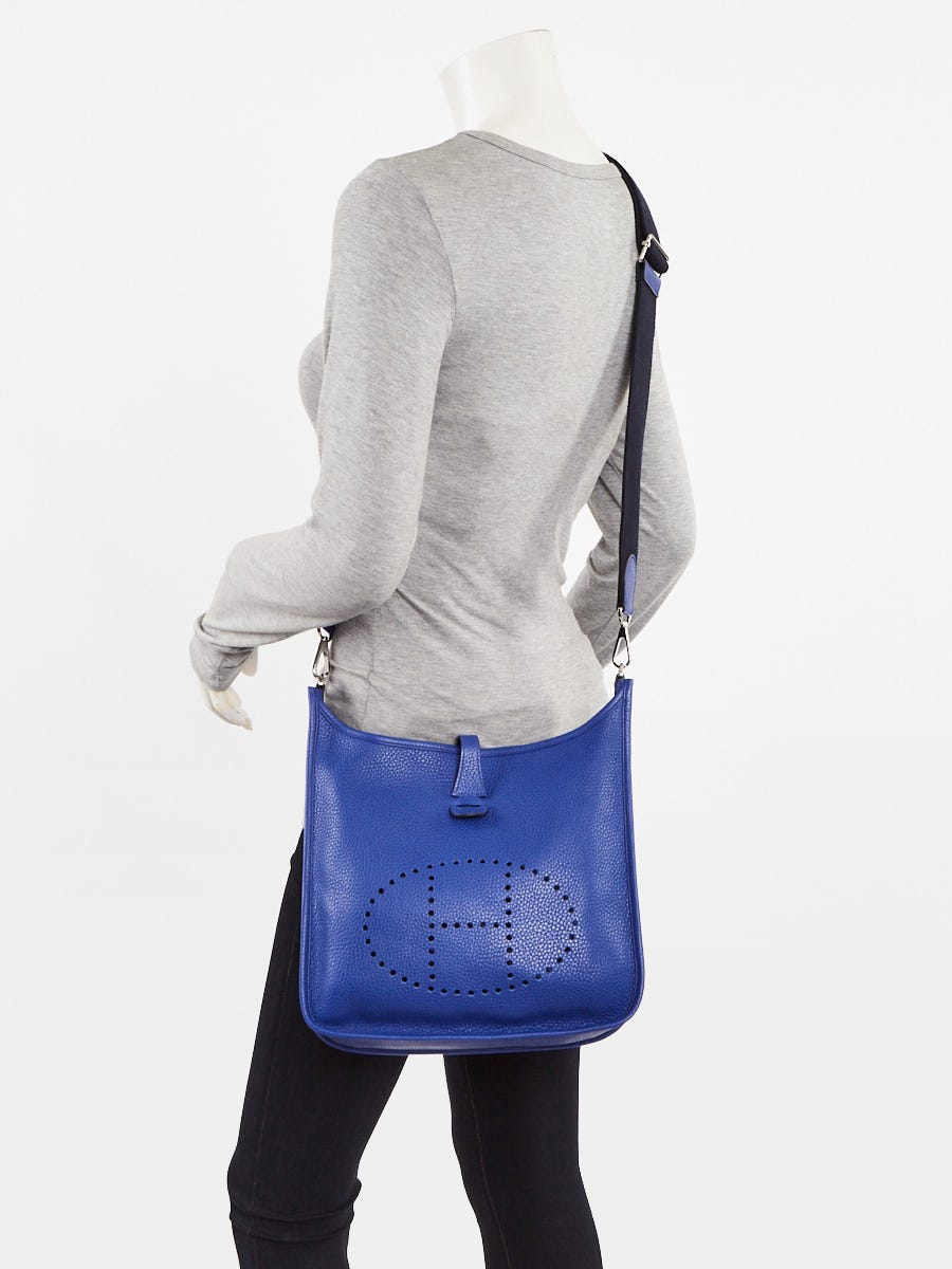 Hermes Bleu Electrique Clemence Leather Evelyne PM III Bag