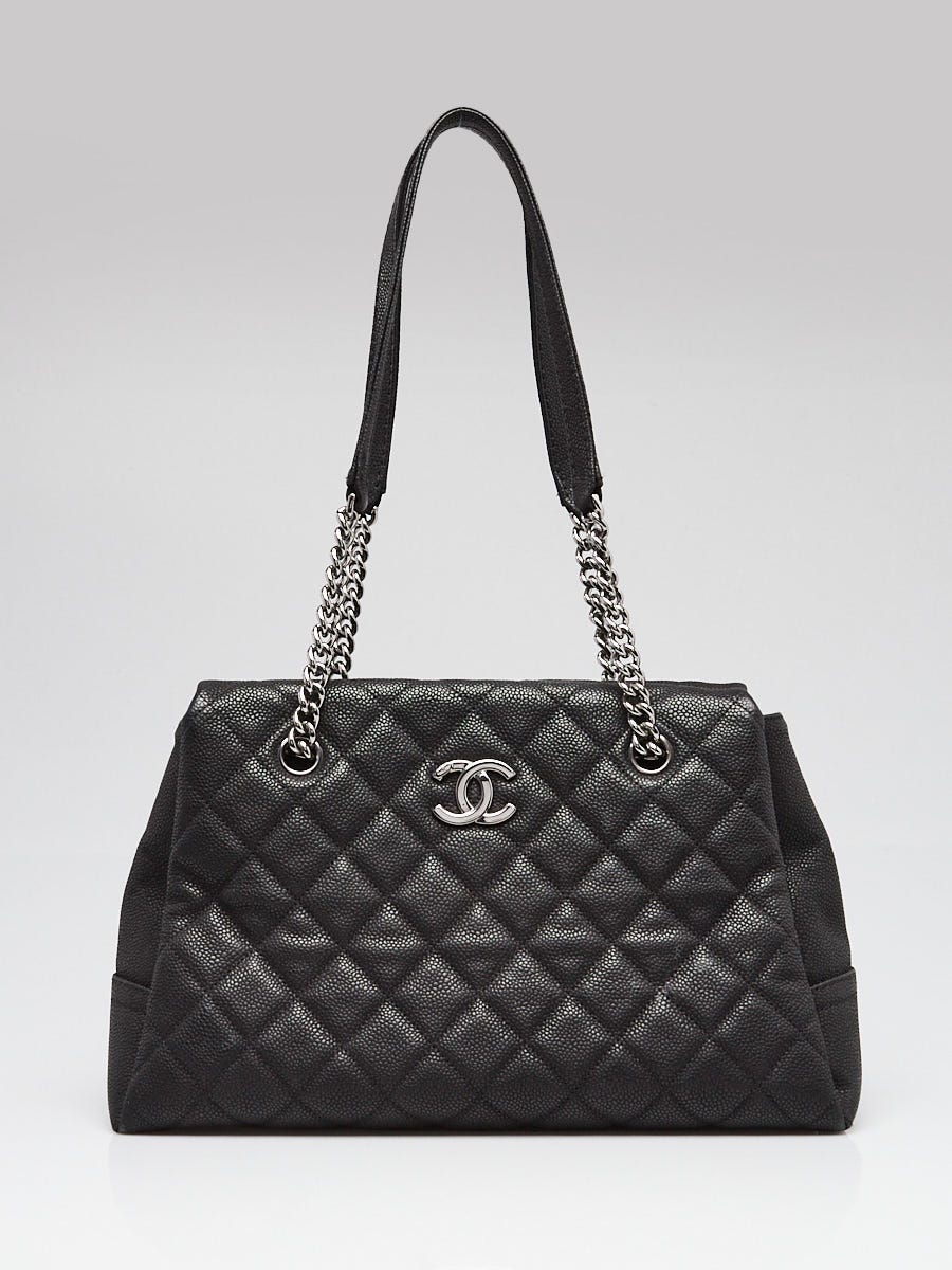 Chanel Black Quilted Matte Caviar Leather Lady Pearly Shopping