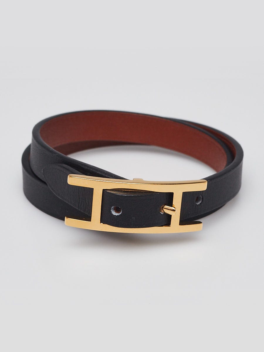 Hermes Noir/Fauve Swift Leather Gold Plated BeHapi Double Tour