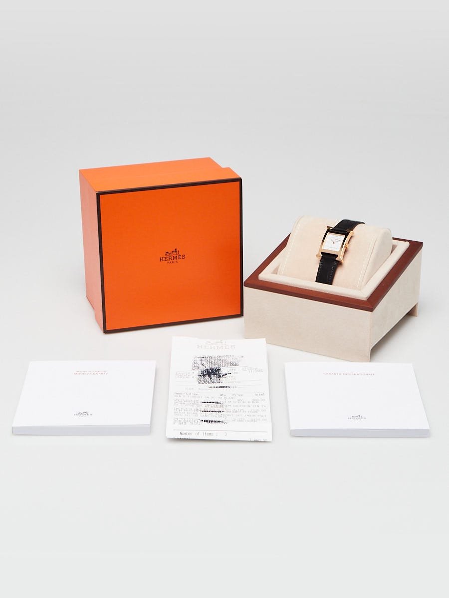 Hermes 25mm Black Alligator and Diamond Heure H Quartz Watch