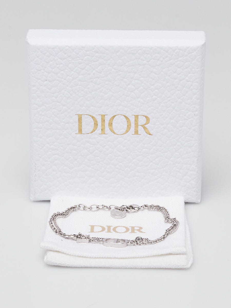 Christian Dior Silvertone Metal and Crystal Petite CD Double Chain