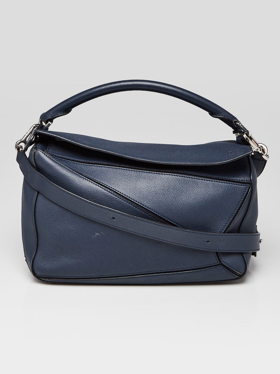 Loewe Blue Grained Calfskin Leather Medium Puzzle Bag | Yoogi's Closet