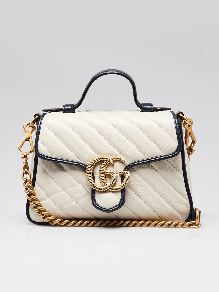 Gucci White/Blue Quilted Leather Marmont Mini Torchon Top Handle