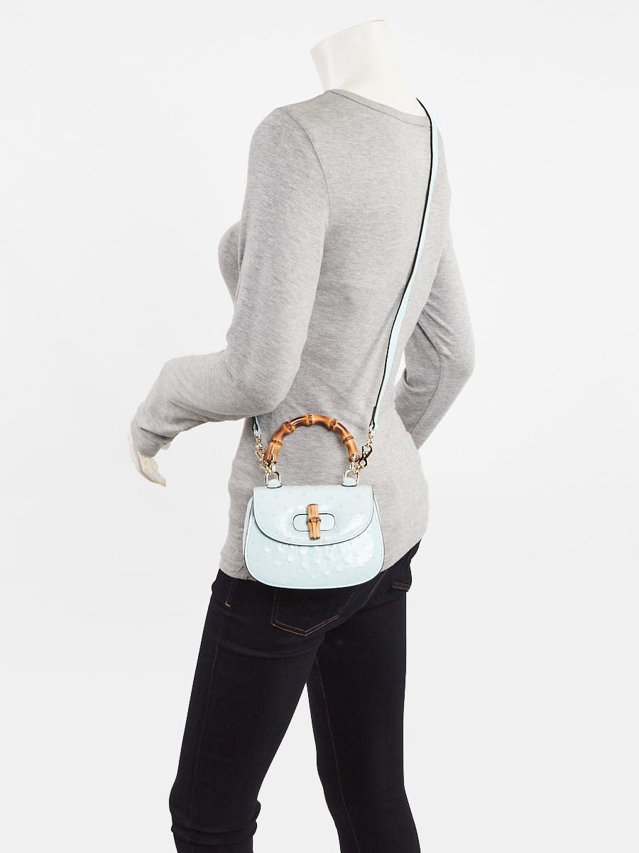 Gucci Light Blue Ostrich 1947 Mini Bamboo Top Handle Bag | Yoogi's