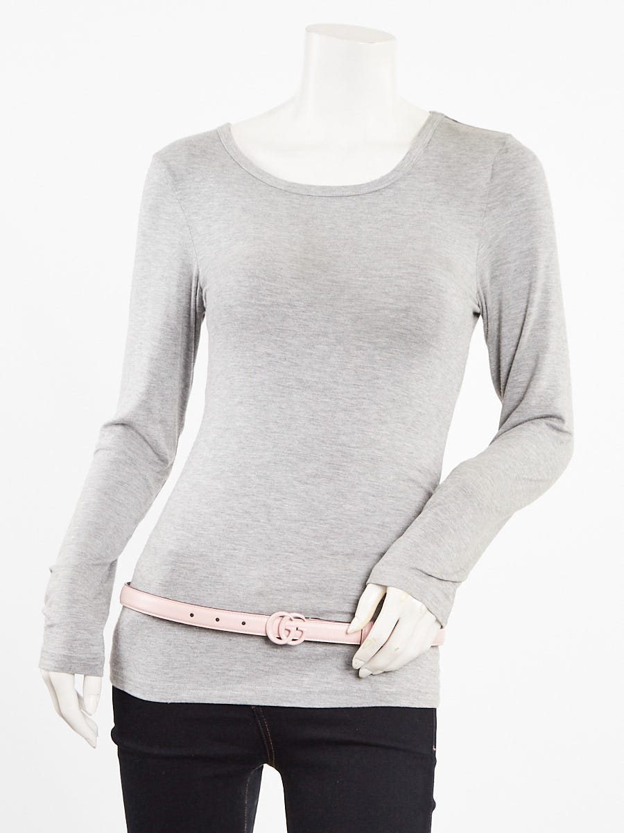 Gucci Pink Smooth Leather Thin Double G Belt Size 90/36