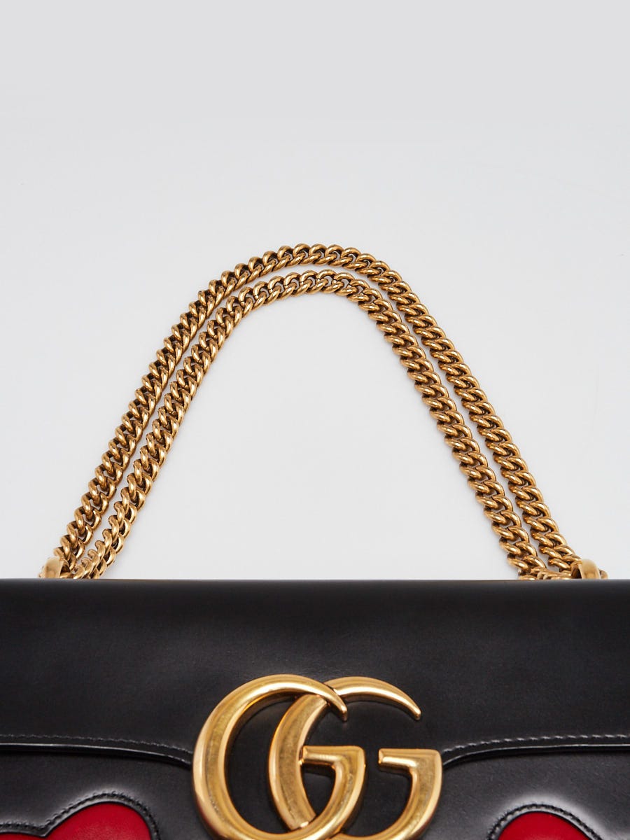 Gucci Black Smooth Leather GG Marmont Heart Shoulder Bag | Yoogi's