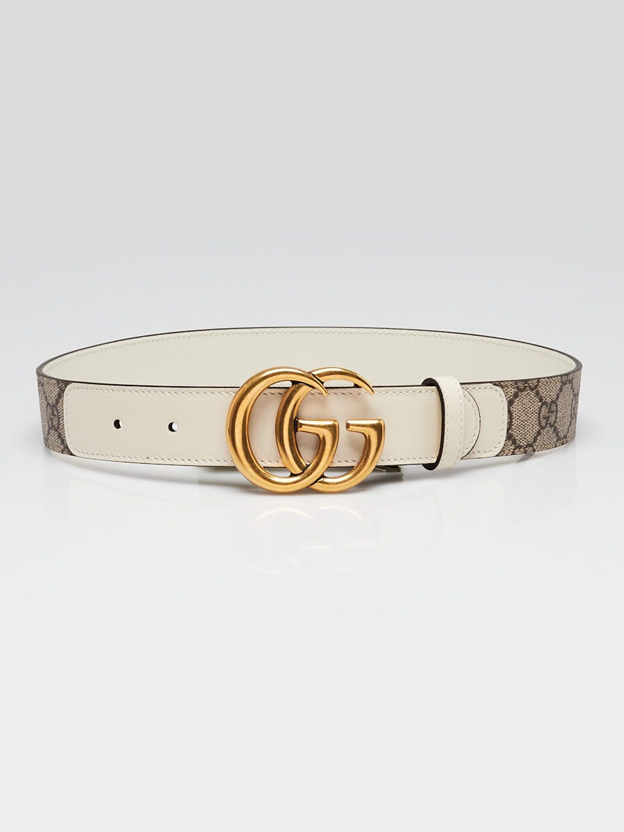 Gucci Beige/White Supreme Coated Canvas Double G Belt Size 65/26