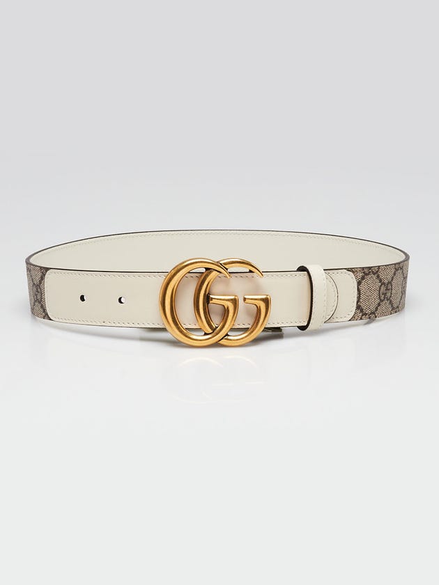 Gucci Beige/White Supreme Coated Canvas Double G Belt Size 65/26