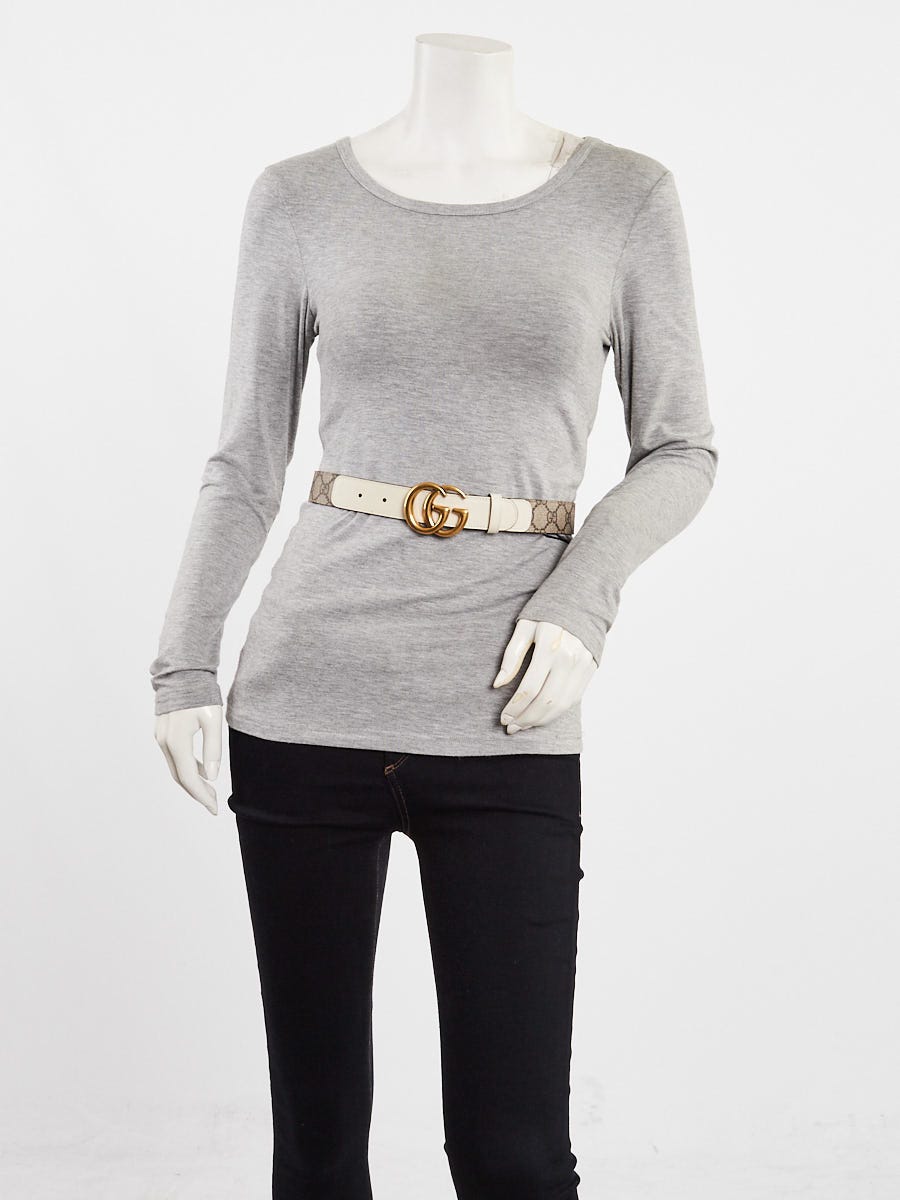 Gucci Beige/White Supreme Coated Canvas Double G Belt Size 65/26