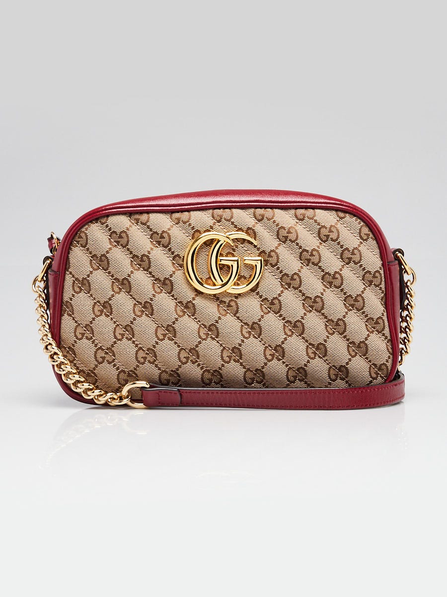 Gucci Beige/Red GG Diagonal Quilted Canvas Marmont Small Camera
