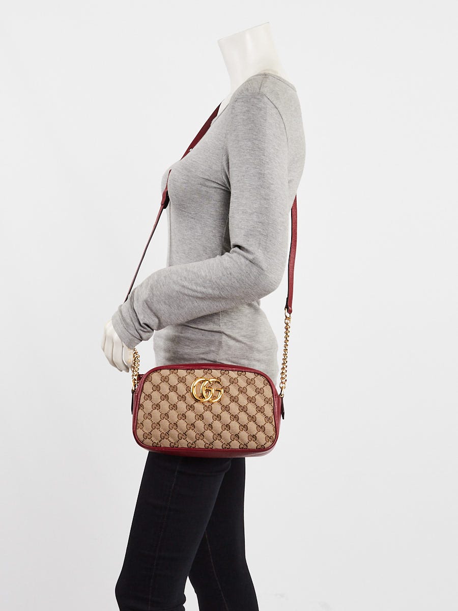 Gucci Beige/Red GG Diagonal Quilted Canvas Marmont Small Camera Bag