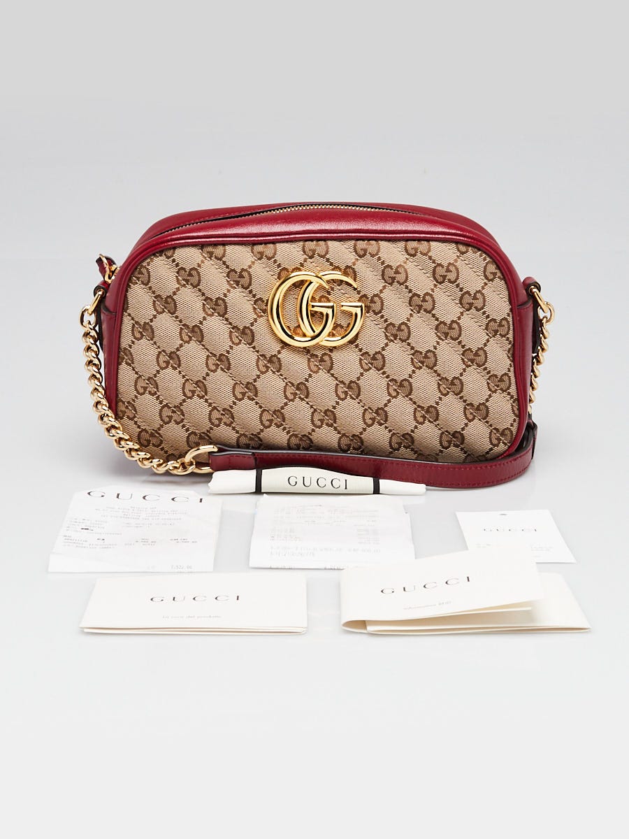Gucci Beige/Red GG Diagonal Quilted Canvas Marmont Small Camera
