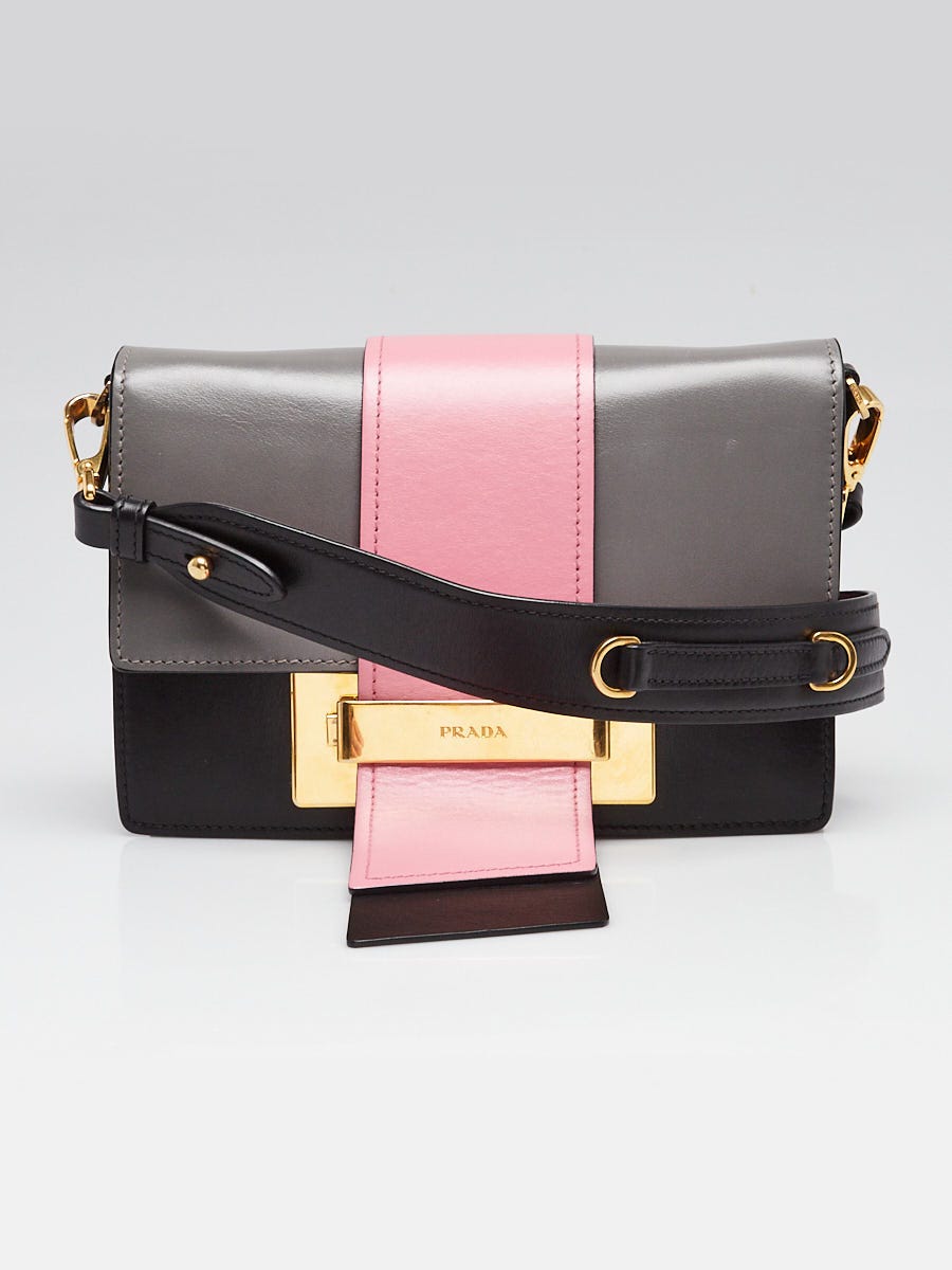 Prada Grey/Pink/Black City Calf Leather Metal Ribbon Shoulder Bag