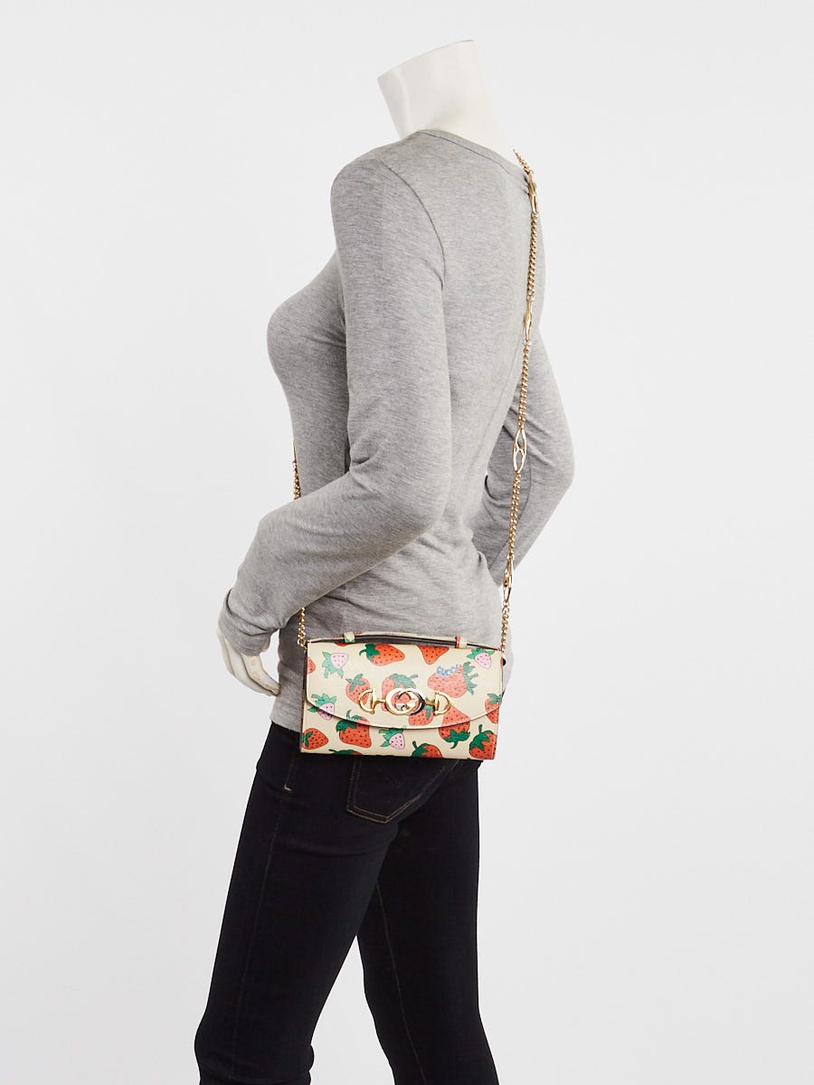 Gucci White Strawberry Print Leather Zumi Mini Bag
