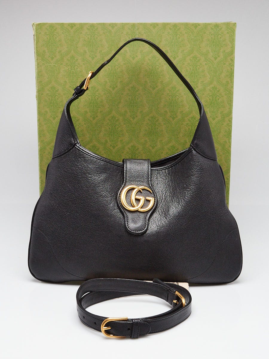 Gucci Black Leather Double G Aphrodite Medium Shoulder Bag