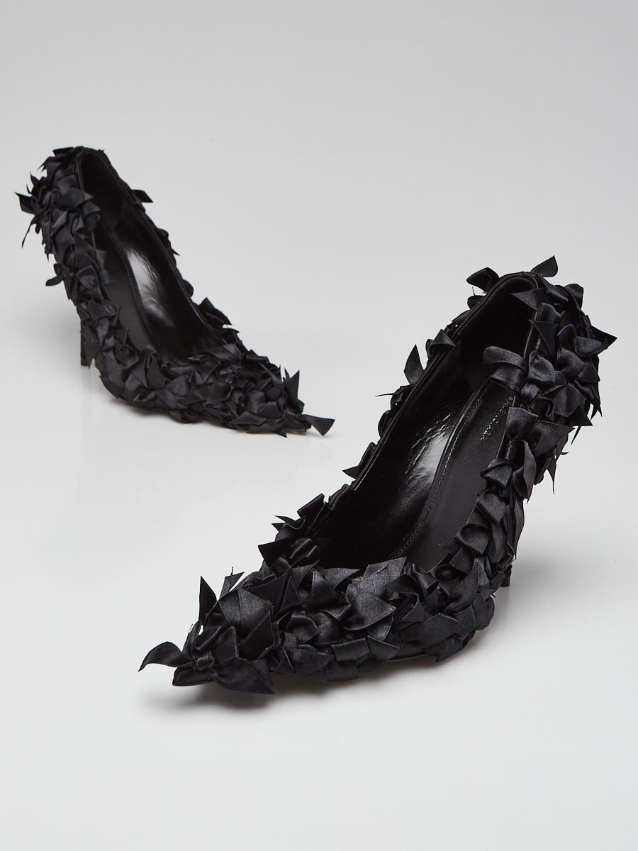 Balenciaga Black Satin Bow Covered Marie-A Pumps Size 7.5/38