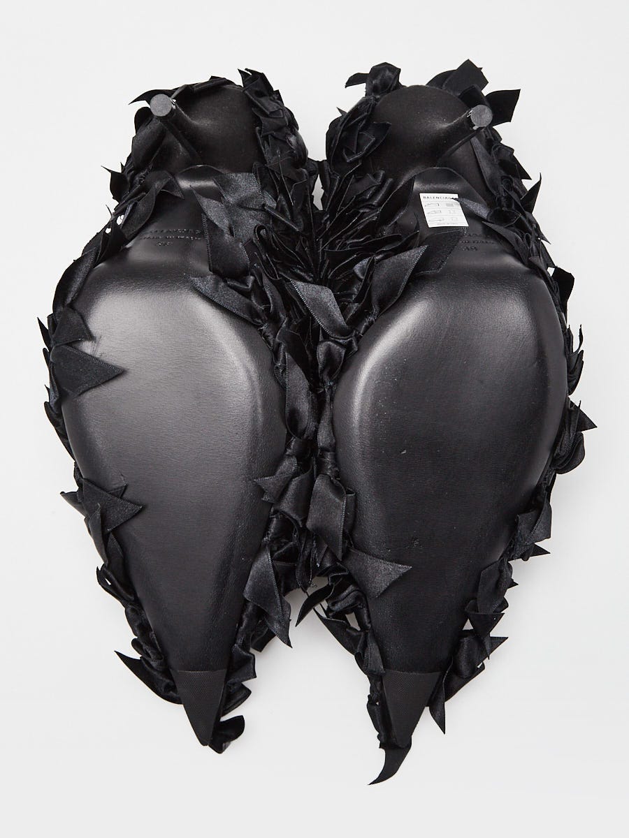 Balenciaga Black Satin Bow Covered Marie-A Pumps Size 7.5/38